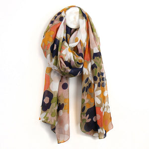 Flower print scarf - orange/coffee