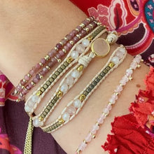 Load image into Gallery viewer, America rose quartz gemstone 3 wrap bracelet