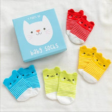 Load image into Gallery viewer, Kitten design baby sock (4 pairs)