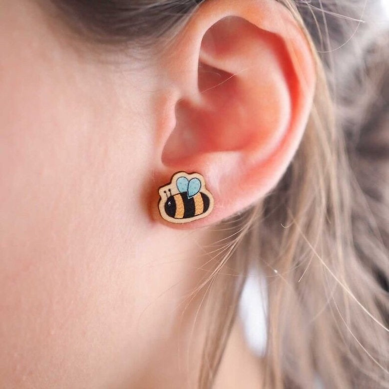 Wooden earrings - bee