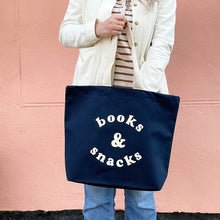 Load image into Gallery viewer, Books & snacks tote bag - various colours