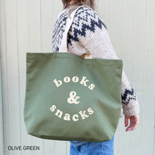 Load image into Gallery viewer, Books & snacks tote bag - various colours