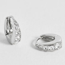 Load image into Gallery viewer, Cubic zirconia teardrop huggie hoops - silver