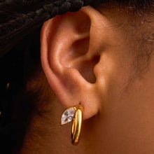 Load image into Gallery viewer, Chunky marquise cubic zirconia hoops - gold