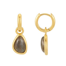 Load image into Gallery viewer, Labradorite cabochon charm drop hoops - gold