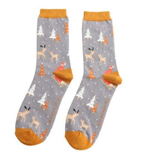 Load image into Gallery viewer, Festive reindeer & foxes socks - grey