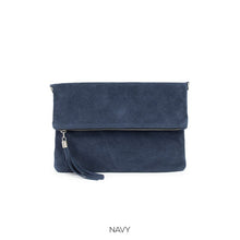 Load image into Gallery viewer, Foldover plain suede leather clutch bag - various colours