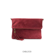 Load image into Gallery viewer, Foldover plain suede leather clutch bag - various colours