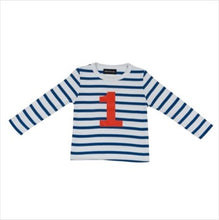 Load image into Gallery viewer, French blue & white breton striped number T-shirt
