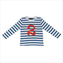Load image into Gallery viewer, French blue & white breton striped number T-shirt