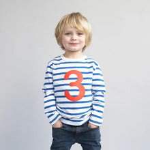 Load image into Gallery viewer, French blue & white breton striped number T-shirt