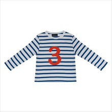 Load image into Gallery viewer, French blue & white breton striped number T-shirt