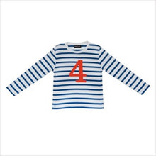 Load image into Gallery viewer, French blue & white breton striped number T-shirt