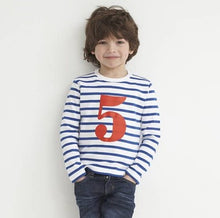 Load image into Gallery viewer, French blue & white breton striped number T-shirt