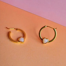 Load image into Gallery viewer, Pink opal heart hoop earrings - gold