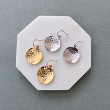 Load image into Gallery viewer, Hammered coin earrings - gold or silver
