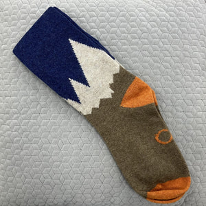Lambswool knee socks - mountain - navy/orange