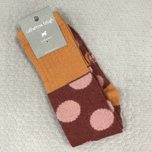 Load image into Gallery viewer, Lambswool knee socks - large spot - dark red