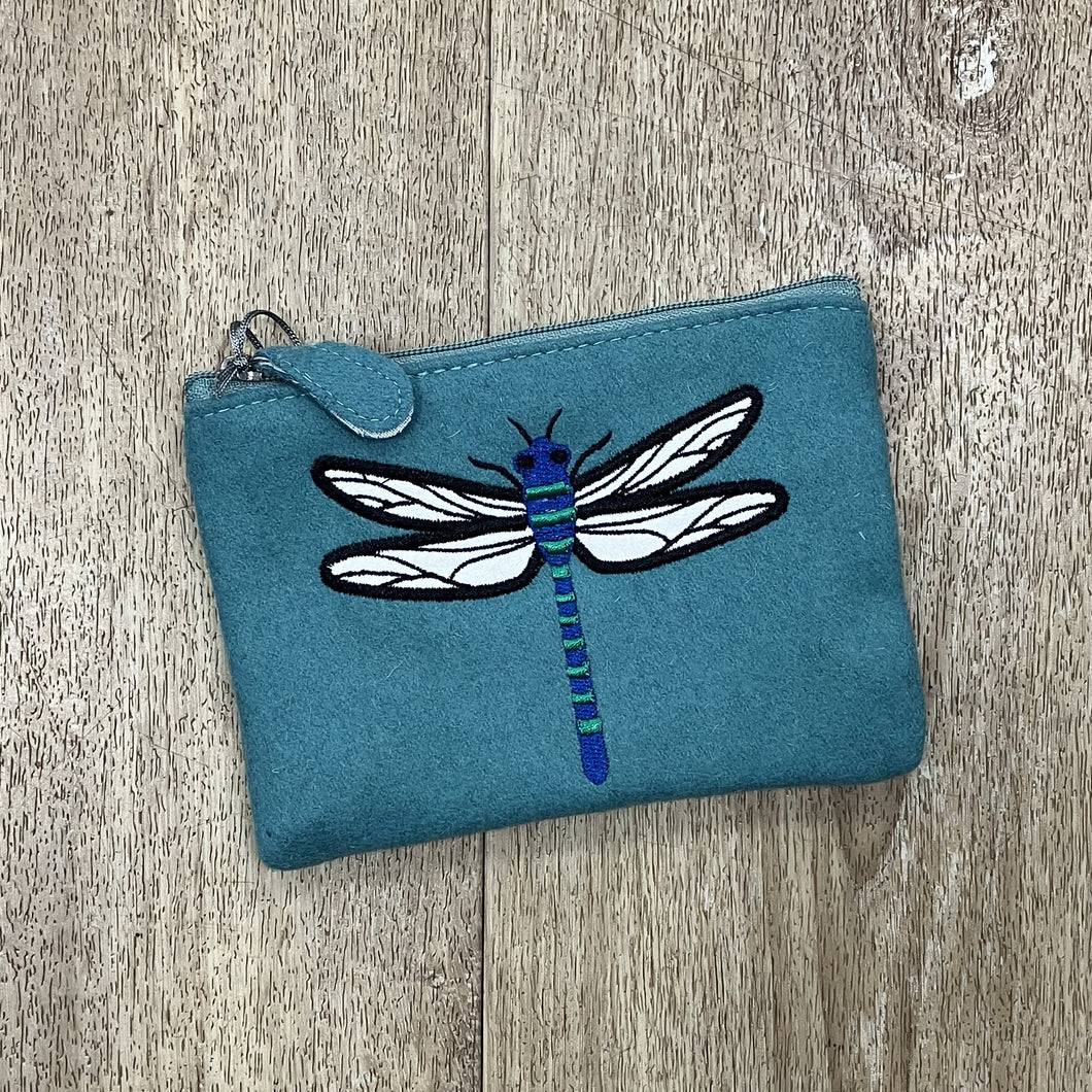 Felt dragonfly purse - blue