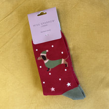Load image into Gallery viewer, Festive sausage dogs socks