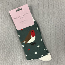 Load image into Gallery viewer, Festive robins socks - green