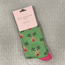 Load image into Gallery viewer, Reindeer socks - green