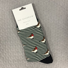 Load image into Gallery viewer, Robin on stripes socks - green