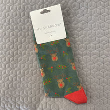 Load image into Gallery viewer, Reindeer & holly socks - green