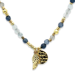 Indra denim gemstone beaded necklace