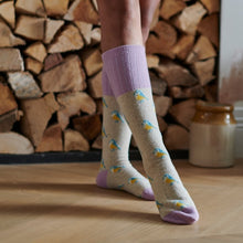 Load image into Gallery viewer, Lambswool knee socks - blue tit - oat & lilac