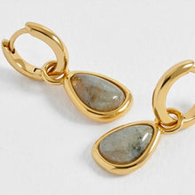 Load image into Gallery viewer, Labradorite cabochon charm drop hoops - gold