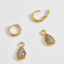 Load image into Gallery viewer, Labradorite cabochon charm drop hoops - gold