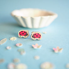 Load image into Gallery viewer, Wooden earrings - ladybird