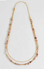 Load image into Gallery viewer, Mixed tumble gemstone double chain necklace - gold