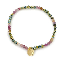 Load image into Gallery viewer, Olive tourmaline gold bead bracelet