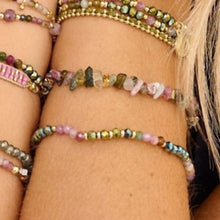 Load image into Gallery viewer, Olive tourmaline gold bead bracelet