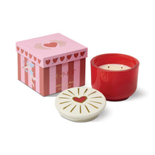 Load image into Gallery viewer, Red glass candle w/ heart lid - wild fig & rose