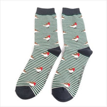 Load image into Gallery viewer, Robin on stripes socks - green