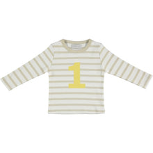 Load image into Gallery viewer, Sand & white Breton striped number t-shirt (banana)