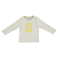 Load image into Gallery viewer, Sand & white Breton striped number t-shirt (banana)