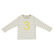 Load image into Gallery viewer, Sand & white Breton striped number t-shirt (banana)
