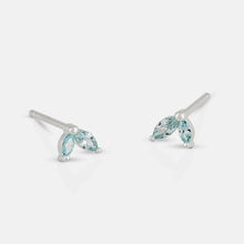 Load image into Gallery viewer, Seed card studs - aquamarine leaf - silver