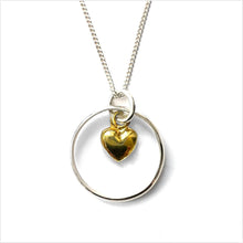 Load image into Gallery viewer, Silver ring necklace with gold vermeil heart charm