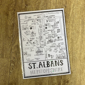 St Albans black & white map unframed print