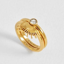 Load image into Gallery viewer, Sunburst ring & cubic zirconia solitaire stacking ring set