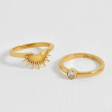 Load image into Gallery viewer, Sunburst ring & cubic zirconia solitaire stacking ring set