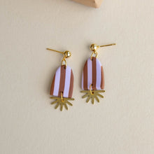 Load image into Gallery viewer, Sunny stripe drop earrings - lilac & chocolate