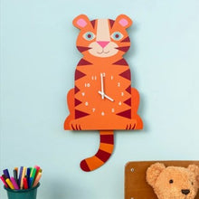 Load image into Gallery viewer, Wooden wall clock with pendulum - tiger