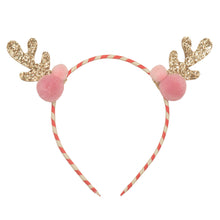 Load image into Gallery viewer, Stripy pom pom reindeer headband