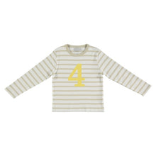 Load image into Gallery viewer, Sand & white Breton striped number t-shirt (banana)